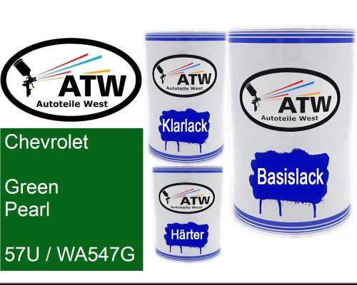 Chevrolet, Green Pearl, 57U / WA547G: 500ml Lackdose + 500ml Klarlack + 250ml Härter - Set, von ATW Autoteile West.